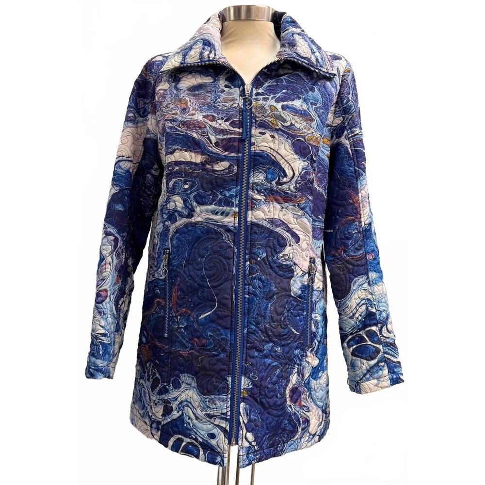 NEW UBU women's zip up collared jacket in ocean blue